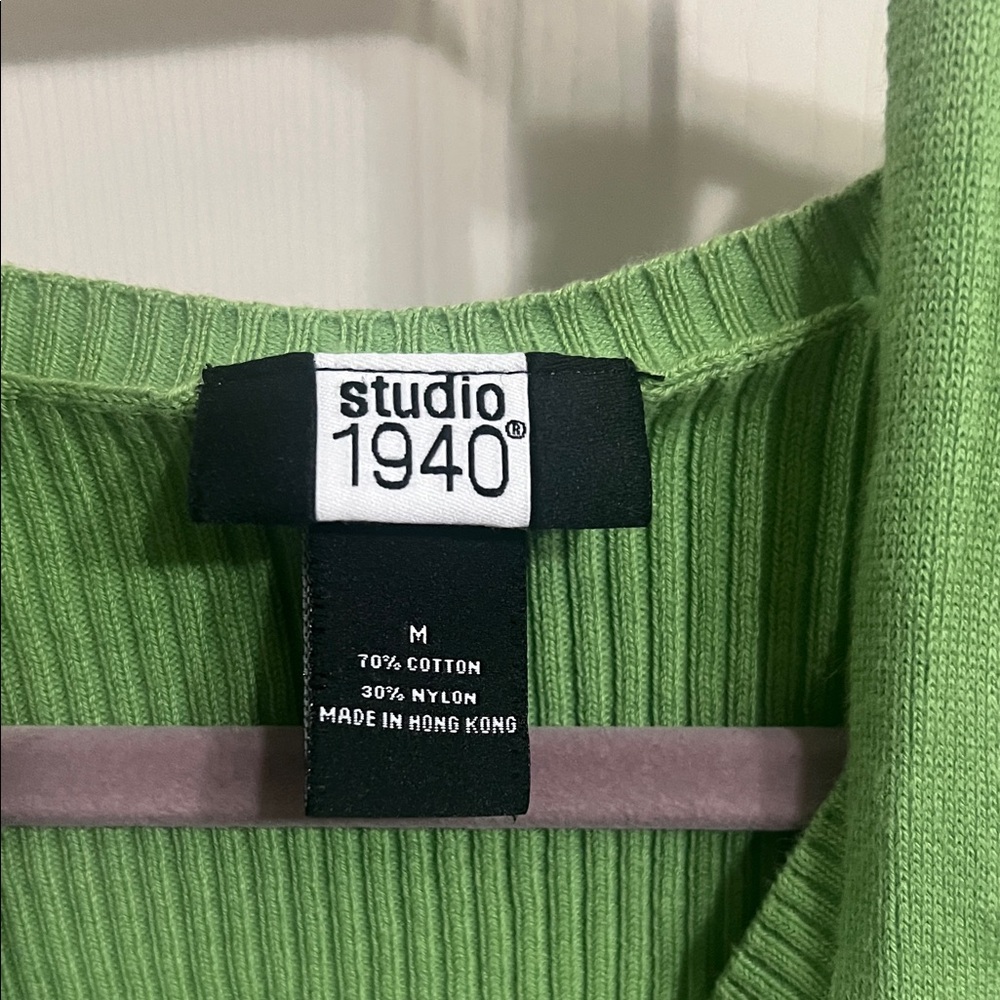 Studio 1940 Green Ribbed Button-Down Blouse - Picture 2 of 3